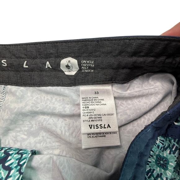Vissla Blue Green Floral Mosaic Boardshorts Upcycled Stretch Swim Trunks Sz 33 - Picture 5 of 9